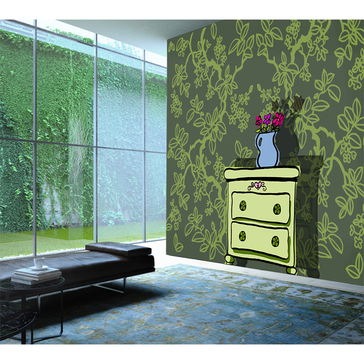 PETITE COMMODE VERTE SUR ARBRES JAPONAIS