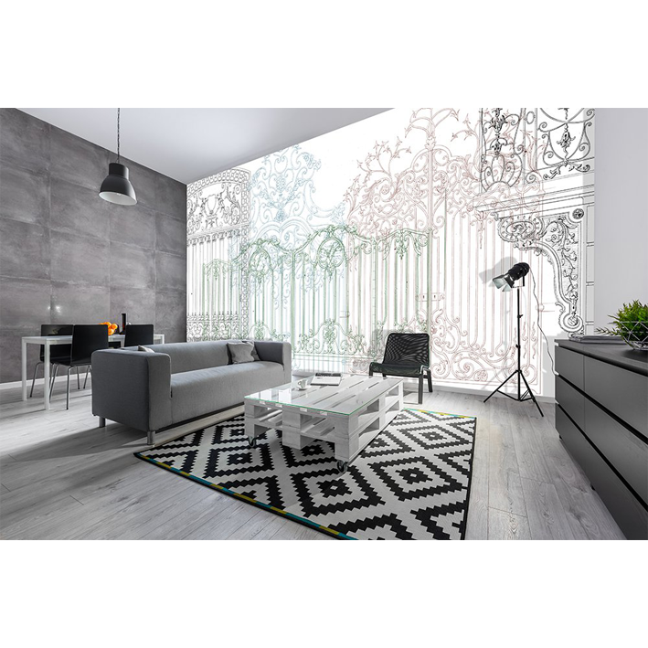 WALLPAPER "IRONWORK ON A WHITE BACKGROUND